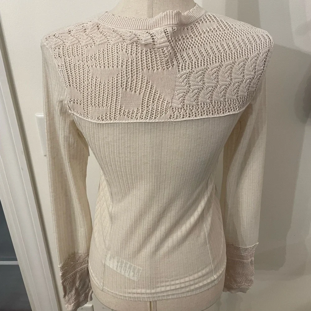 Free People REVOLVE Colette Scallop Neck Knit Trim Neutral Top